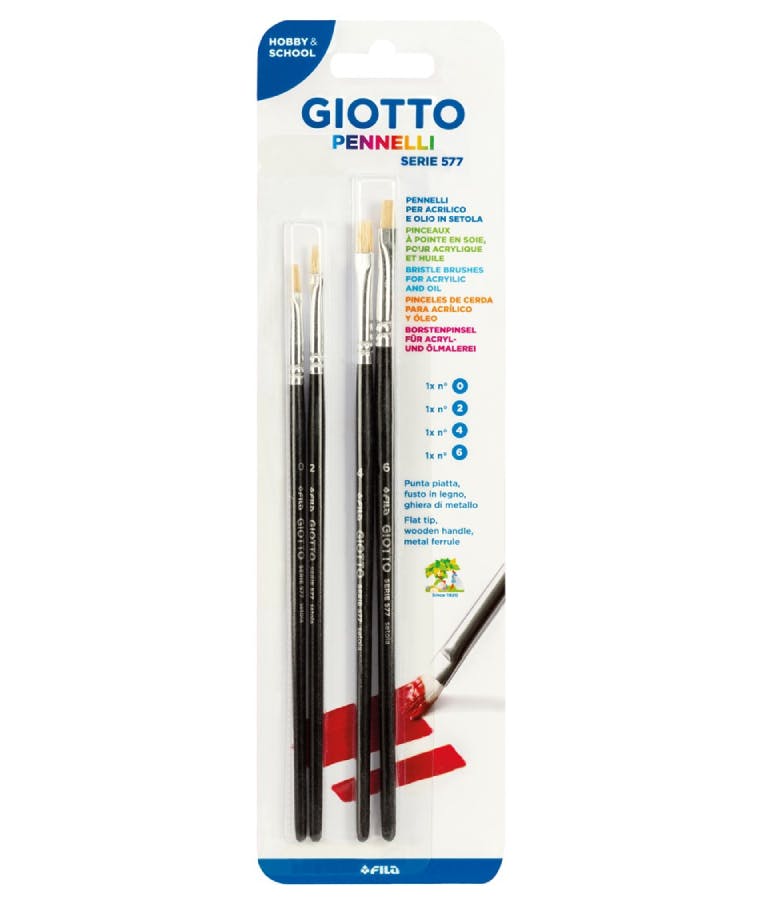 Giotto Πινέλα Ζωγραφικής Πλακέ Σετ 4 Τεμάχιων Νο 0-2-4-6 σε Blister 026300