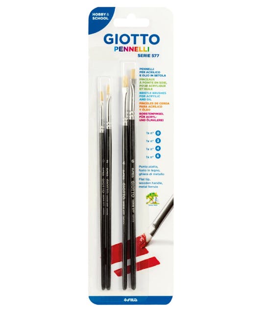 GIOTTO - Giotto Πινέλα Ζωγραφικής Πλακέ Σετ 4 Τεμάχιων Νο 0-2-4-6 σε Blister 026300