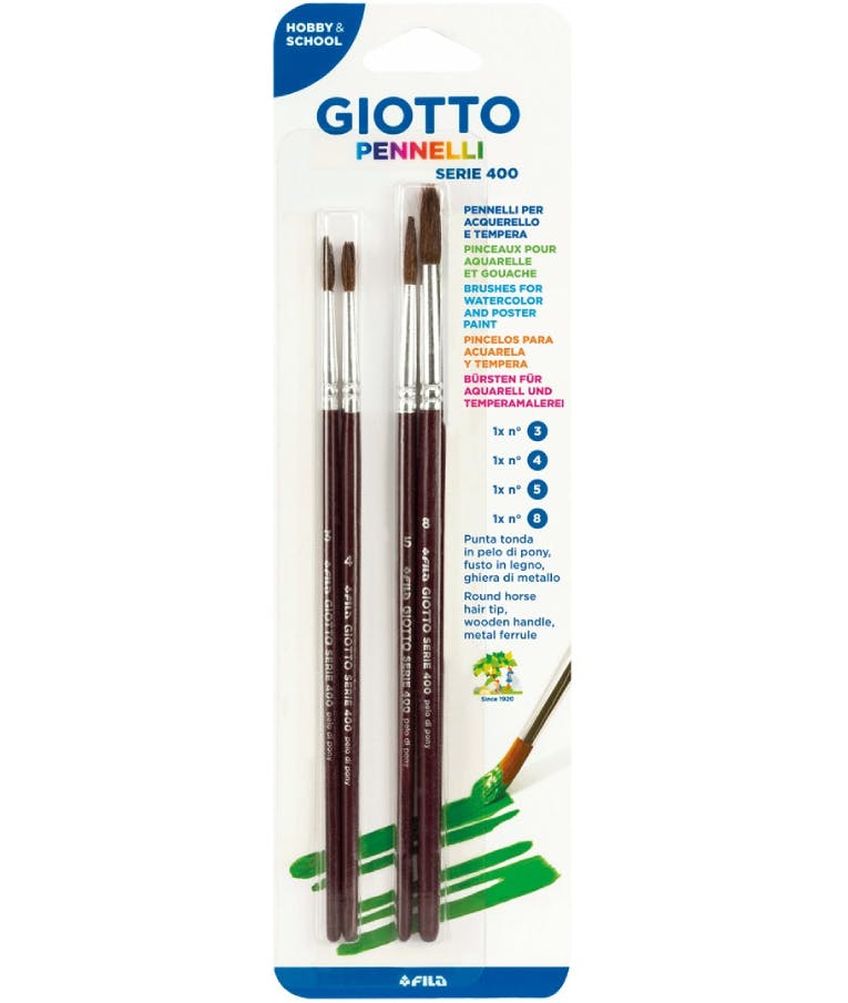 Giotto Πινέλα Ζωγραφικής Series 400 με Στρογγυλή Μϋτη Σετ 4 Τεμάχιων Νο 3-4-5-8 σε Blister 027300