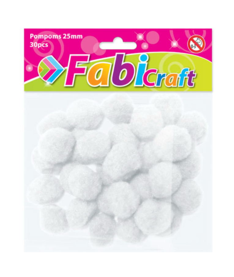 FABI CRAFT - Πομ Πομ Λευκό Pom Pom White 25mm 30τμχ 130284 Fabi Craft