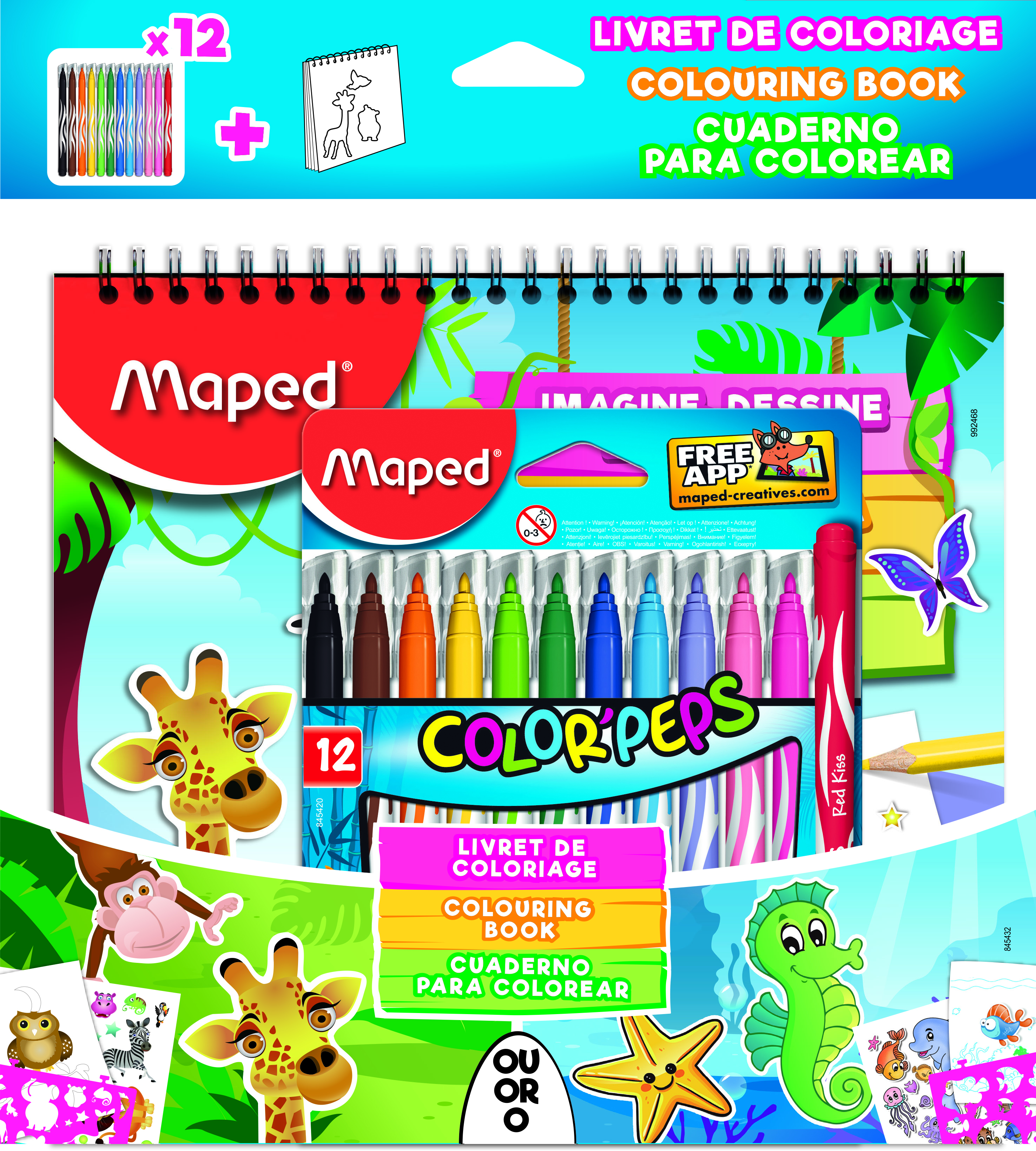 Maped Μαρκαδόροι Color Peps Jungle 12 Χρώματα + Μπλοκ Ζωγραφικής + Στένσιλ (845432)