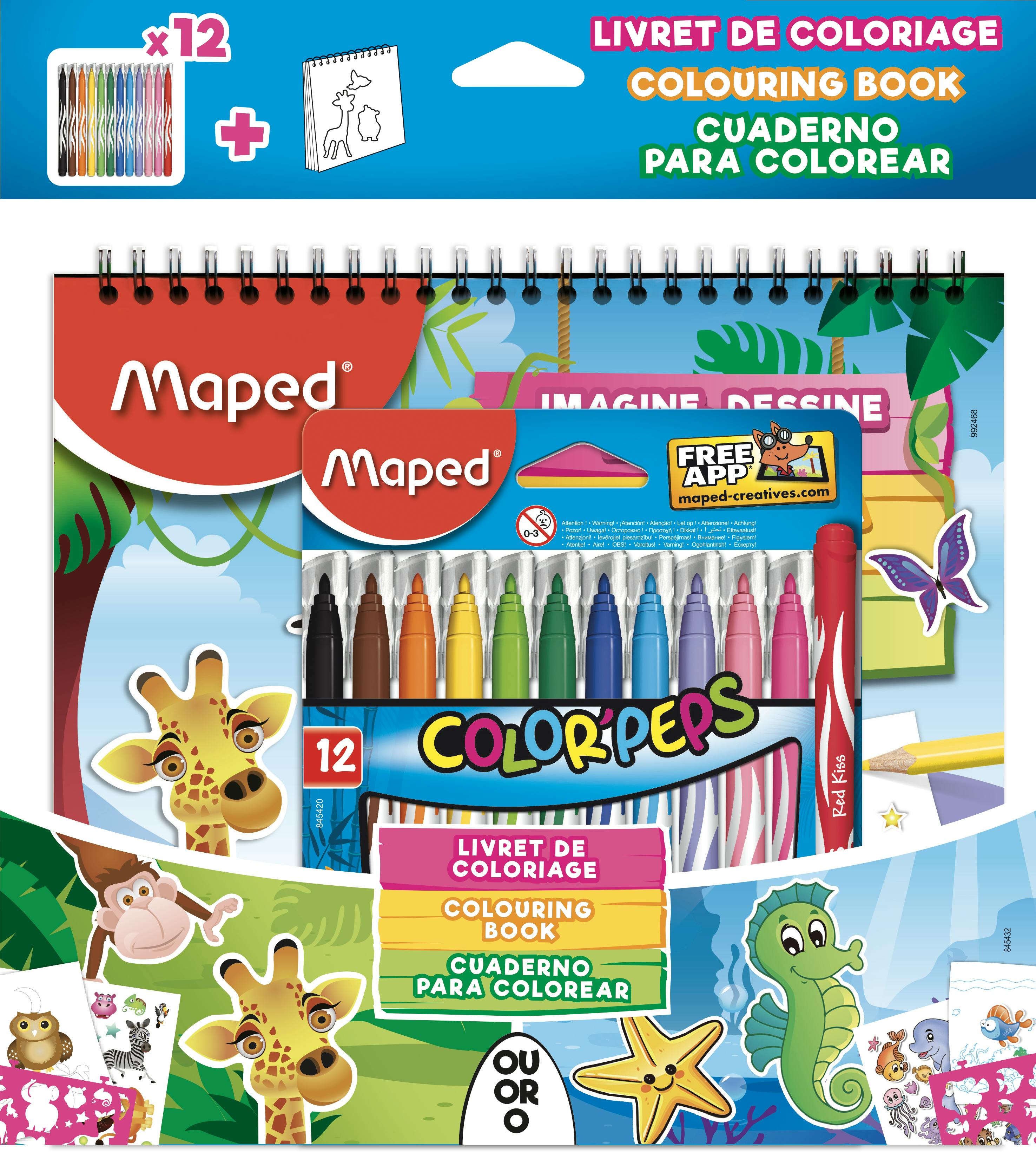 Maped Μαρκαδόροι Color Peps Jungle 12 Χρώματα + Μπλοκ Ζωγραφικής + Στένσιλ (845432)