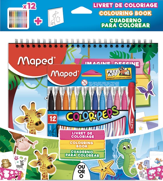 MAPED - Maped Μαρκαδόροι Color Peps Jungle 12 Χρώματα + Μπλοκ Ζωγραφικής + Στένσιλ (845432)