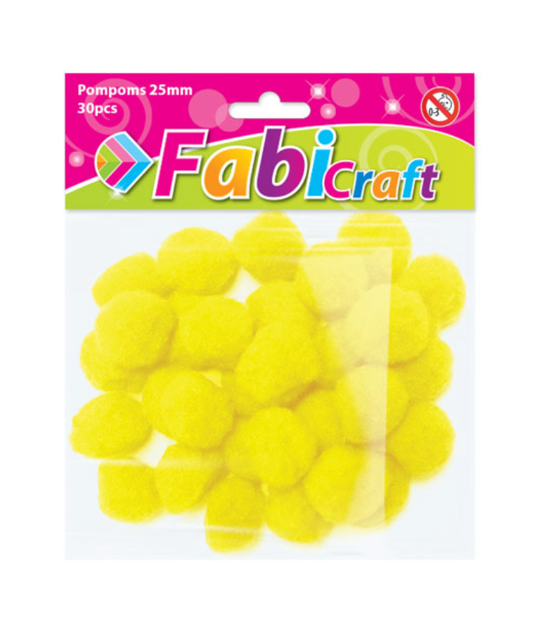 FABI CRAFT - Πομ Πομ Κίτρινο  Pom Pom Yellow 25mm 30τμχ 130293