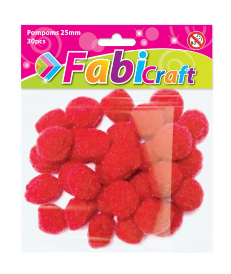 FABI CRAFT - Πομ Πομ Κόκκινο  Pom Pom Red 25mm 30τμχ 130283