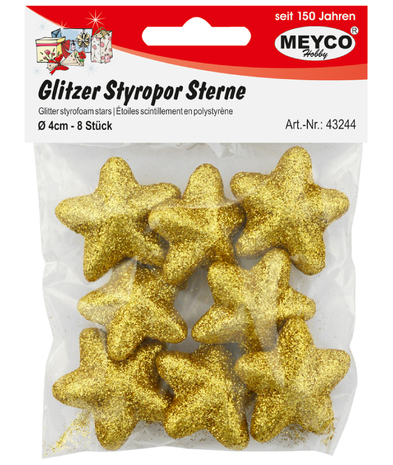 Φελιζόλ Αστέρια Glitter Χρυσά 40mm Σετ 8τμχ  43244