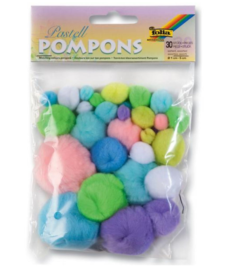 FOLIA - Πομ Πομ Mix Παστέλ Χρωμάτων Διάφορα Μεγέθη Pom Pom Mix Pastel Colors Σετ 30τχμ 1-5mm Folia 50397