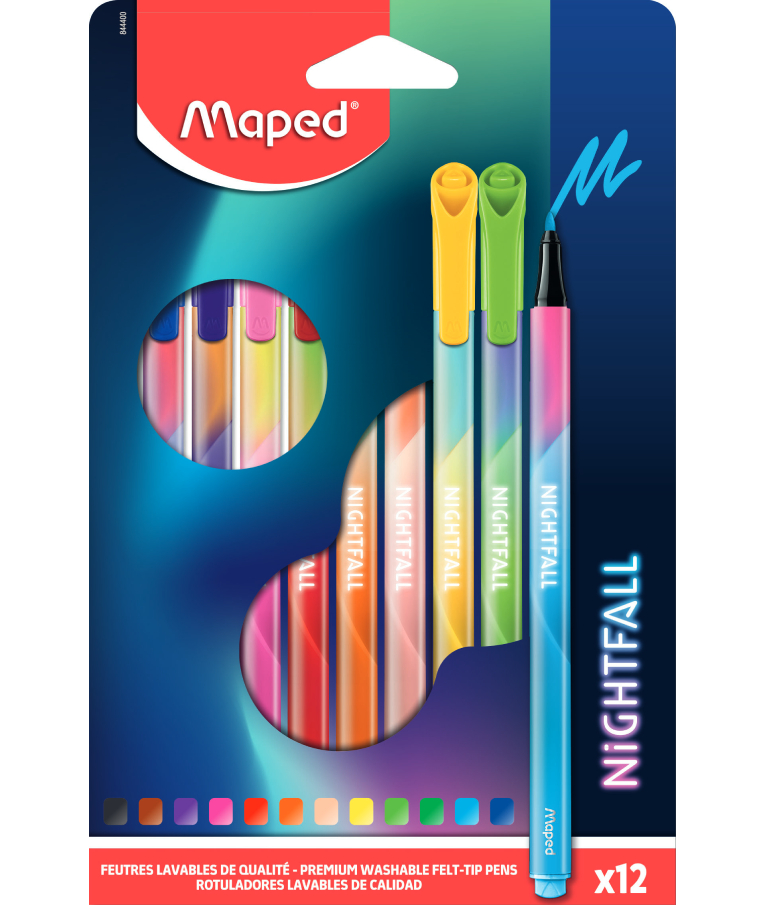 MAPED - Maped Μαρκαδόροι Λεπτοί Nightfall Σετ 12 Χρώματα Μύτη 0.8mm  844400