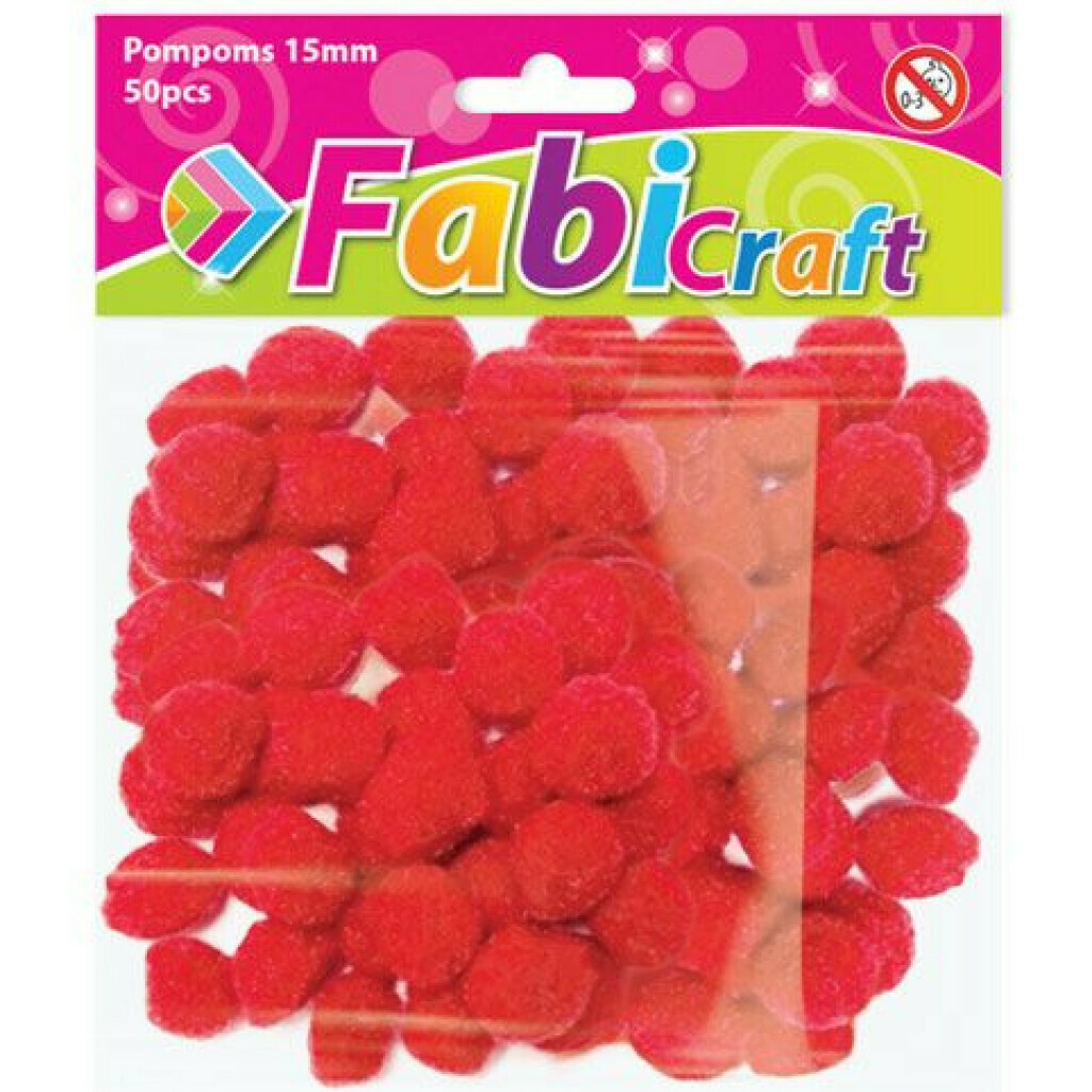 FABI CRAFT - Πομ Πομ Red Pom Pom Kόκκινο 15mm 50τμχ 130286 Fabi Craft