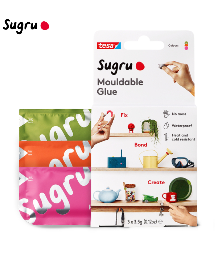 Sugru tesa Mouldable Glue Κόλλα σε μορφή Πλαστελίνης 3τμχ Ροζ - Πορτοκαλί - Πράσινο Χρώμα των 3.5gr  70.41234-00201-00