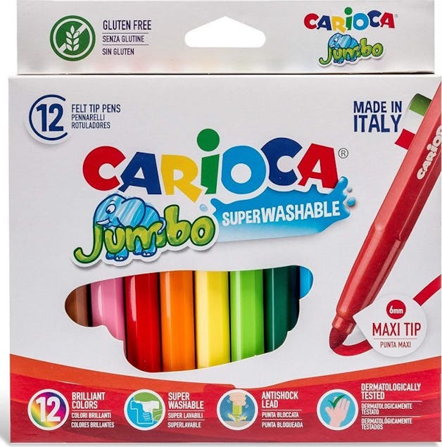 CARIOCA - Carioca Jumbo Πλενόμενοι Μαρκαδόροι Ζωγραφικής Χονδροί σε 12 Χρώματα Superwashable 40569