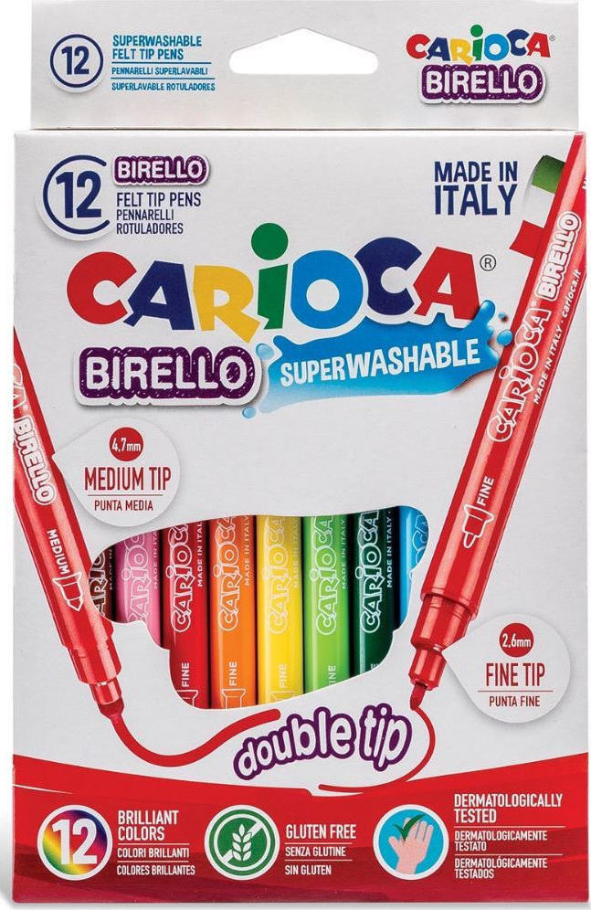 Carioca Birello Double Tip Πλενόμενοι Μαρκαδόροι Ζωγραφικής Λεπτοί με Διπλή Μύτη Superwashable σε 12 Χρώματα 41457