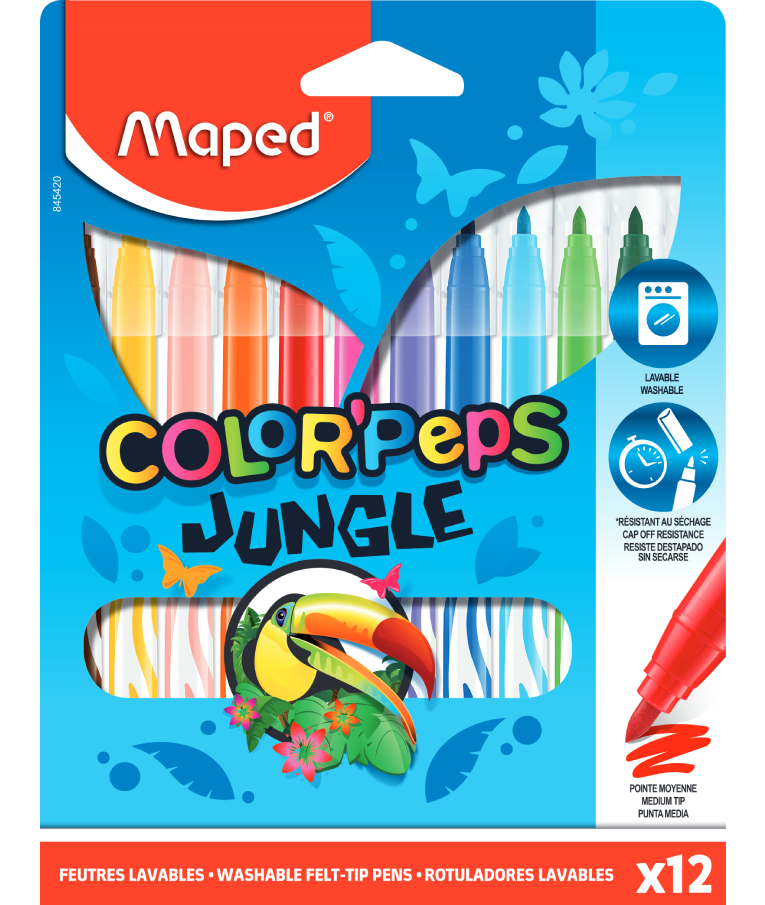 Maped Color'Peps Jungle Πλενόμενοι Μαρκαδόροι Ζωγραφικής σε 12 Χρώματα 845420