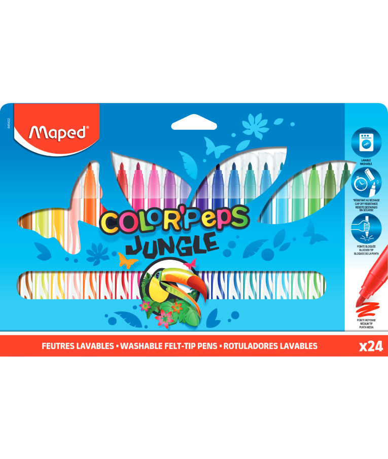 Maped Color Peps Jungle Μαρκαδόροι Ζωγραφικής Πλενόμενοι Λεπτές 24 Χρώματα 845422
