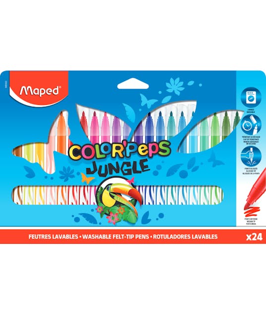 MAPED - Maped Color Peps Jungle Μαρκαδόροι Ζωγραφικής Πλενόμενοι Λεπτές 24 Χρώματα 845422