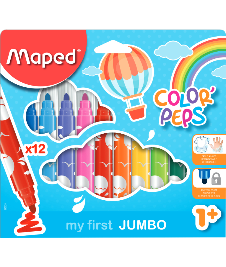 Maped Color Peps MAXI my first JUMBO Μαρκαδόροι Ζωγραφικής Χονδροί 12 Χρώματα 1+ 846020