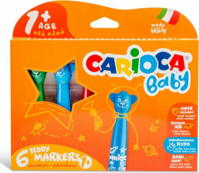 Μαρκαδόροι Carioca Teddy Baby 6 τεμ - Χρώματα Gluten Free Ηλικία 1+ 42815