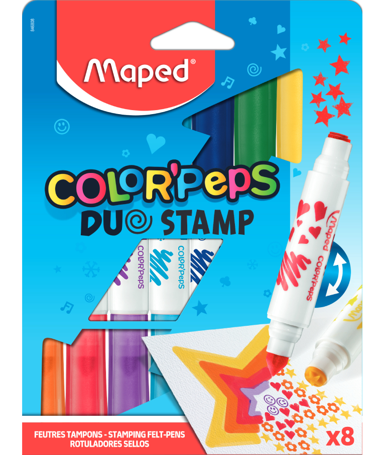 Μαρκαδόροι Χονδροί Ζωγραφικής Διπλοί Με Σφραγίδες 8τεμ Maped Color Peps Duo Stamp 846808