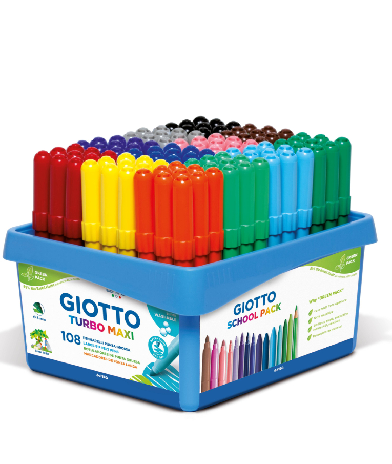 GIOTTO - Giotto School Pack Σετ  108 Μαρκαδόρων (12 χρώματα από 9 μαρκ)Χρωματιστών Turbo Maxi σε καλαθάκι 524000