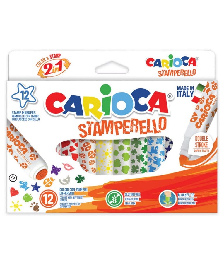 Carioca STAMPERELLO Double Πλενόμενοι Μαρκαδόροι Ζωγραφικής Διπλή Μύτη Washable σε 12 Χρώματα με 12 διαφορετικές Στάμπες 42240
