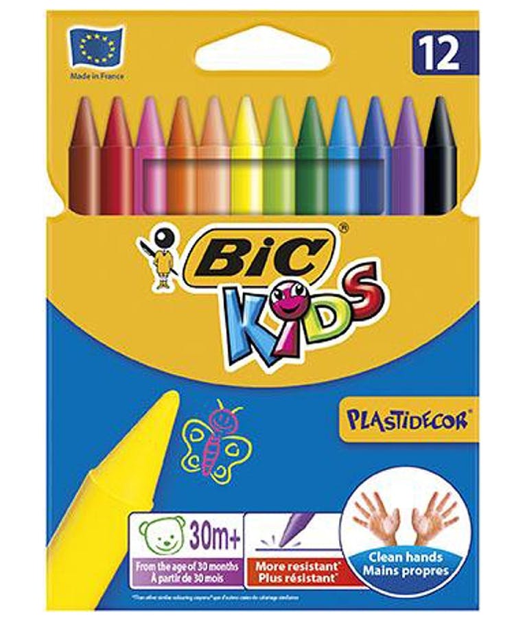 BIC -  Kids Κηρομπογιές Λεπτές Plasticdercor Σετ 12τμχ  για ηλικίες απο 2.5 ετών  945764