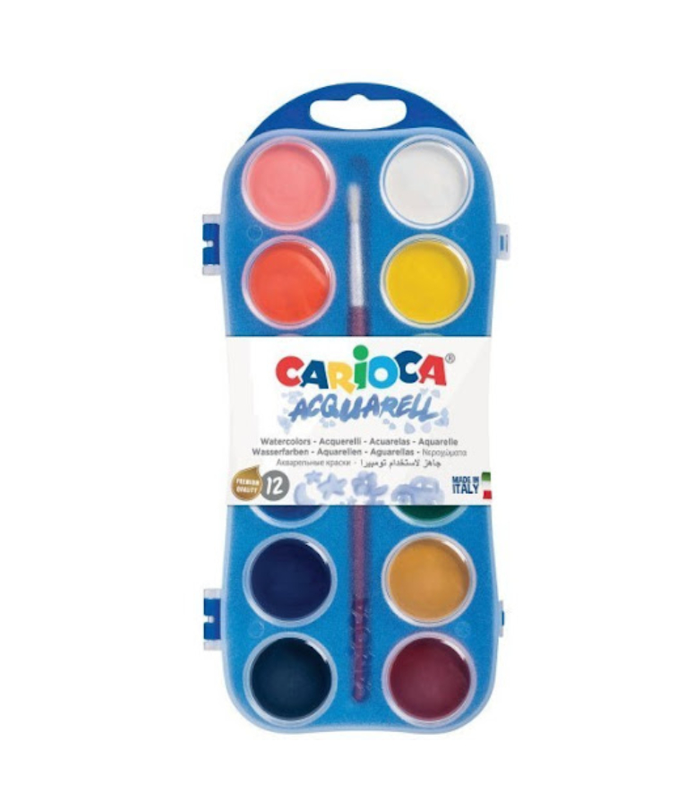 Carioca Acquarell Σετ Νερομπογιές με Πινέλο 12 Χρωμάτων στρογγυλά Υδροχρώματα 42400