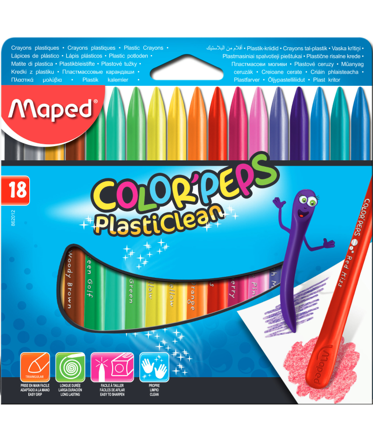 Maped Κηρομπογιές Color Peps PlastiClean 18 χρωμάτων 862012 Wax Crayons