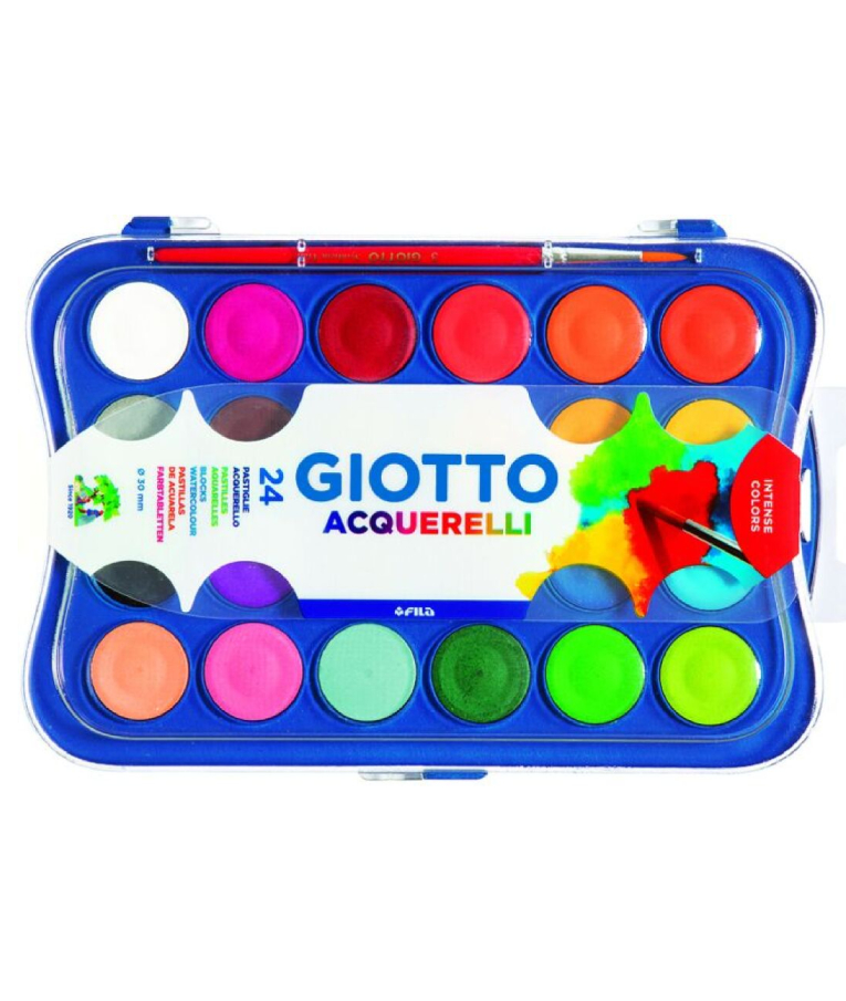 GIOTTO - Giotto Acquerelli Σετ Νερομπογιές Ακουαρέλας με Πινέλο 24 Χρωμάτων 30mm 352400