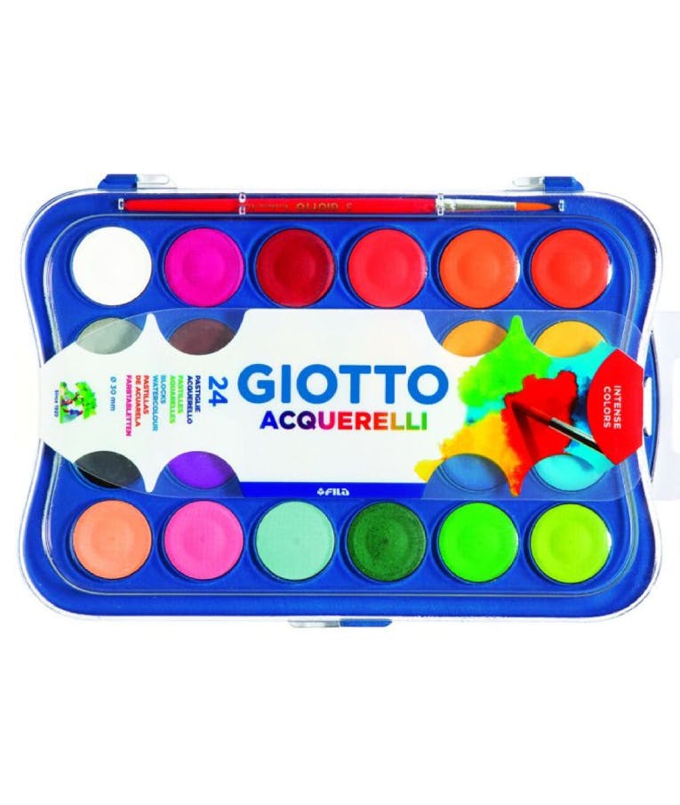 GIOTTO - Giotto Acquerelli Σετ Νερομπογιές Ακουαρέλας με Πινέλο 24 Χρωμάτων 30mm 352400