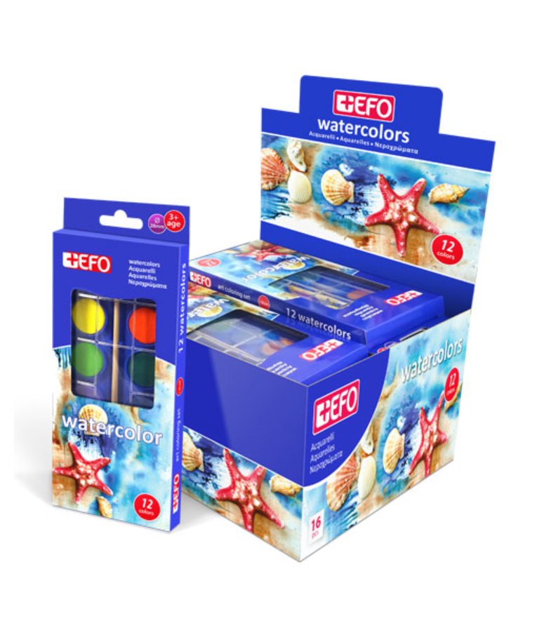 EFO+ - +Efo Σετ Νερομπογιές με Πινέλο 12 Χρωμάτων +EFO 325012