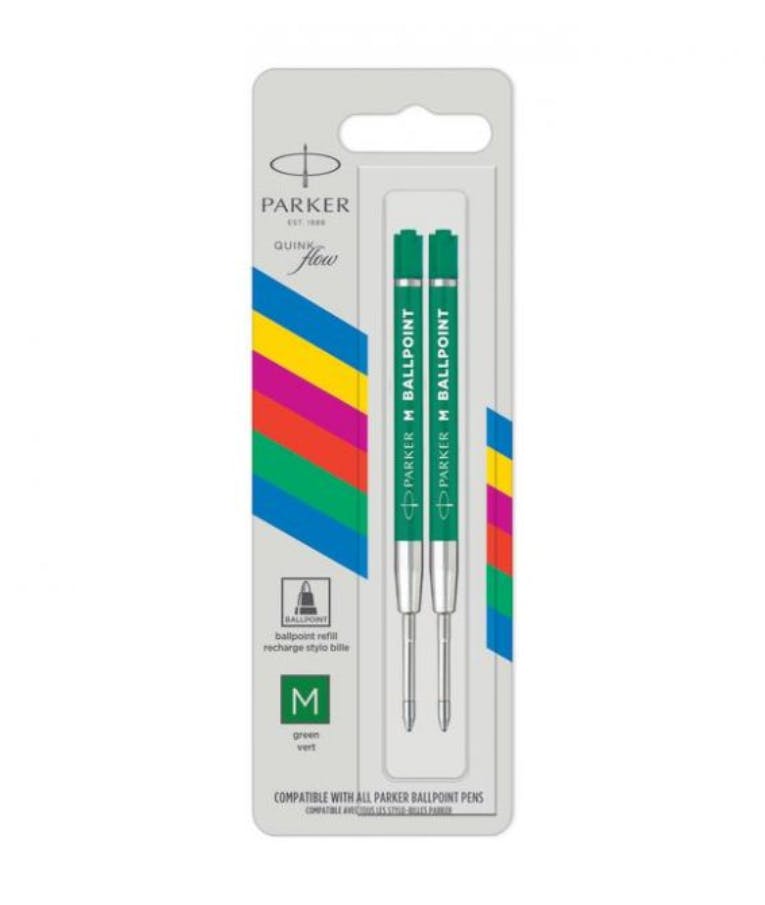 Parker Economy Quink Ανταλλακτικό Μελάνι για Στυλό σε Πράσινο χρώμα M 2τμχ Ballpoint Medium BP (Blister) 2172069