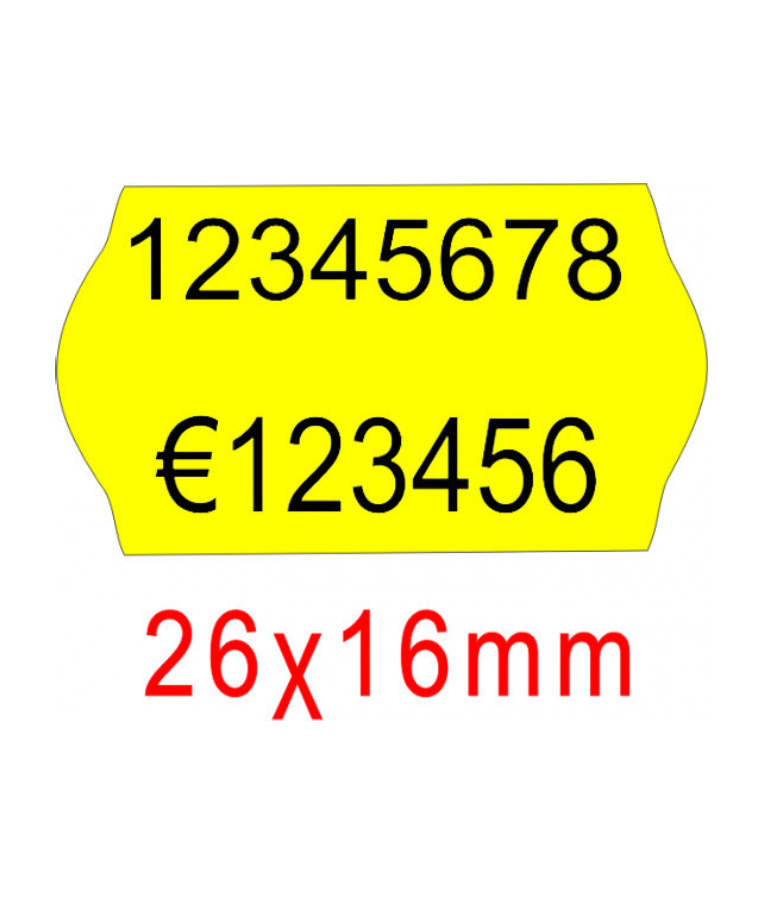  - Ετικέτα 26x16mm Αυτοκόλλητη Ετικετογράφου Φωσφοριζέ Κίτρινη | 1000ετ./ρολό Δύο Γραμμών