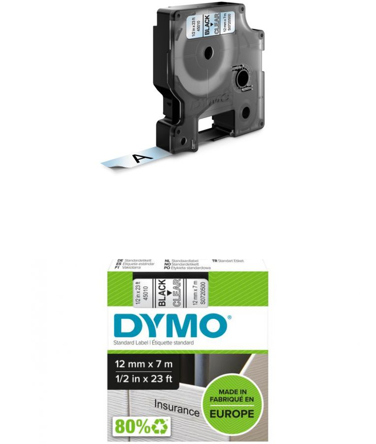 DYMO -  Ταινία ετικετογράφου D1 Tape 12m x 7m Black On Transparent - Μαύρα γράμματα σε διάφανο φόντο  45010 (για Dymo 160)