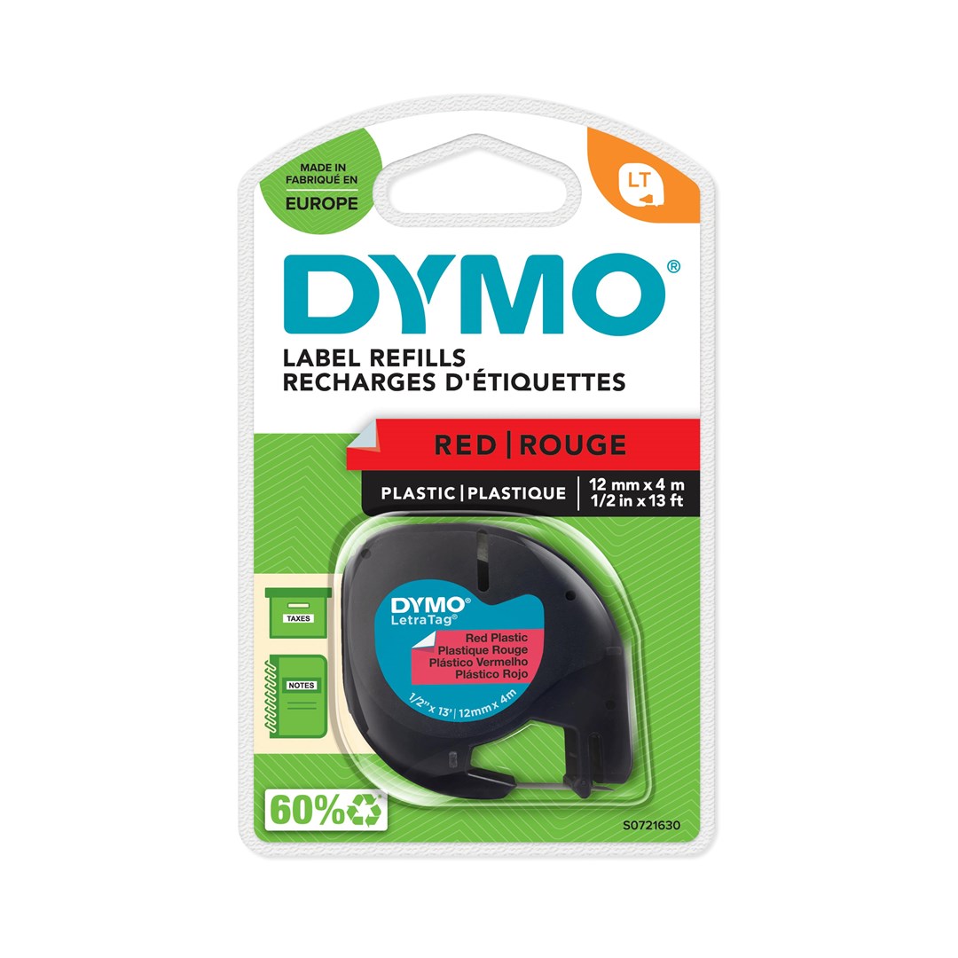 DYMO - Dymo LTag Tape D 91201 Plastic/Red Ταινία Ετικετογράφου Πλαστική/Κόκκινη 12mm x 4m  2098440  (Use also for Dymo LetraTag 200B)
